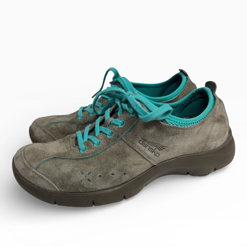 Dansko Elise Gray Suede Walking Shoes Teal Accents Comfort Size EU 39 US 8.5-9 - Picture 2 of 9